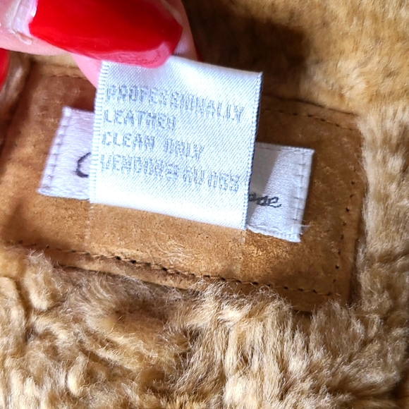 Shearling Leather Jacket Zip Front Size Large Suede Tan Brown Classic Western - Picture 7 of 7